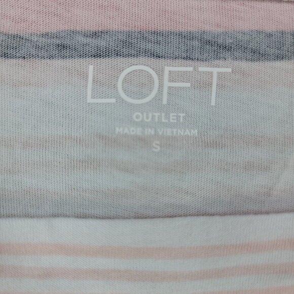 LOFT Top Womens Size S Multicolor Striped Flutter Cap Sleeve Cotton Modal NWT - Picture 2 of 7